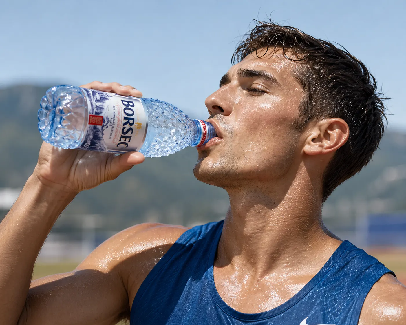 Athletic person drinking mineral water